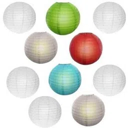 shuang you Hanging paper 5 white & 5multicolorLantern Pack of 10 L 12 inch 7 Multicolor Paper Hanging Lantern-picture-38