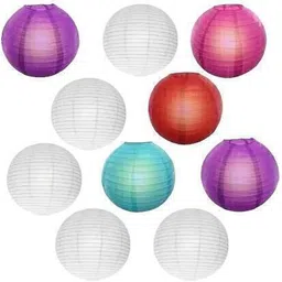 shuang you Hanging paper 5 white & 5multicolorLantern Pack of 10 L 12 inch 8 Multicolor Paper Hanging Lantern-picture-3