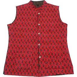 shubhangi collections Women's Red Floral Cotton Quilted Reversible Sleeveless Jacket-picture-26