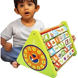 Shumee's 5-in-1 STEM Activity Triangle | Engage Your Baby with ABCD, Counting & Telling Time | Wooden Abacus and Gear Cube Toy for Kids| Gift for Boys and Girls | Kids Toys-picture-32