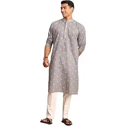shvaas by vastramay Men's Grey And White Cotton Kurta Pyjama Set-AA358_VSHVMK198GYnPANT004WH_36-picture-55