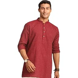 shvaas by vastramay Striped Regular Men's Maroon Cotton Short Kurta-picture-46