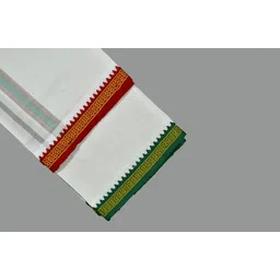 Shyam handloom Men's White Colour Trendy & Traditional Thalapathy Border Cotton Men's Lungi Striped, Solid, Embroidered Men Dhoti image 3