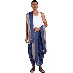 shyam handloom Cotton Men's Panjakejam (Ready to wear) dhoti towel set with pocket (free size) (Navy Blue)-picture-54