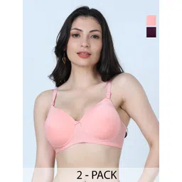 SHYAM SONS FLAIR Women Pack of 2 Solid Full Coverage Lightly Padded Non-Wired T-shirt Bra-picture-22