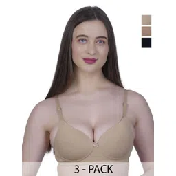 SHYAM SONS FLAIR Women Pack Of 3 Full Coverage Lightly Padded T-shirt Bra-picture-30