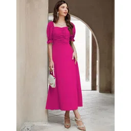 SHYAM SUNDARI Puff Sleeve A-Line Midi Dress-picture-18