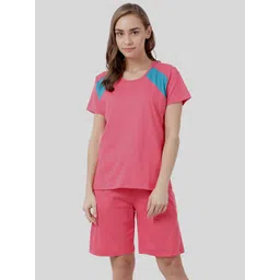 shyaway Women Pink & Turquoise Blue Colourblocked Night Suit-picture-35
