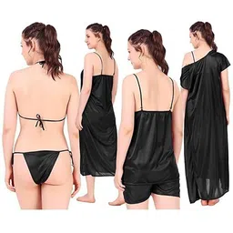 Siaasa || Satin Nighty Suit| Night Dress Women| Satin Nighty Set- Nightwear Set 6 Piece Girl, Ladies| Night Gown for Women| Women's Satin Solid Nighty image 3