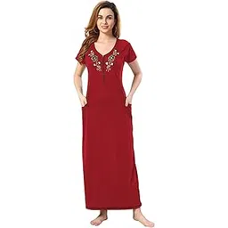 siami Apparels Embroided Nighty with Pocket | Nightgown for Women | Comfortable Nightwear Maxi Dress | Solid Sleepwear-picture-25