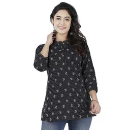 SIDDHANAM Ethnic Motifs Print Mandarin Collar Longline Pure Cotton Top-picture-19