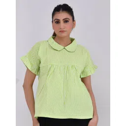SIDDHO HUM Checked Peter Pan Collar Gathered or Pleated Cotton Empire Top-picture-30