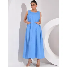 SIDDHO HUM Women Gathered or Pleated Cotton Maxi Dress-picture-31