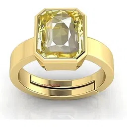 sidharth gems 7.25 Ratti 6.00 Carat Unheated A+ Quality Natural Yellow Sapphire Pukhraj Gemstone Gold Plated Ring for Women's and Men's (Lab Certified)-picture-51