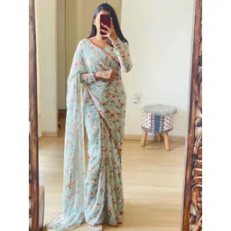 Sidhidata Floral Embroidered Pure Georgette Ready to Wear Bandhani Saree-picture-17