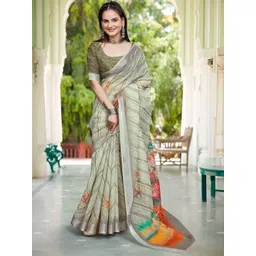 Sidhidata Floral Printed Saree with Zari Border and Blouse Piece-picture-27