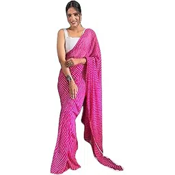 sidhidata Women's Georgette Bandhni/Bandhej Printed Ready To Wear 1 Minute Saree With Unstitched Blouse Piece (RTW Bandhani)-picture-37