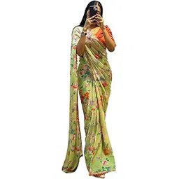 sidhidata Women's Georgette Floral Printed Ready To Wear One Minute Saree With Unstitched Blouse Piece (RTW Kooki)-picture-16