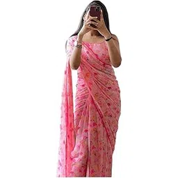 sidhidata Women's Georgette Printed Ready To Wear one Minute Saree With Unstitched Blouse Piece (Candy_Free Size)-picture-26