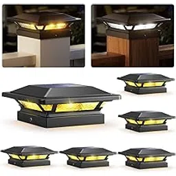 SIEDiNLAR Solar Post Cap Lights 16 LEDs 2 Modes 3.5x3.5 4x4 Wooden Vinyl Post Light Waterproof Outdoor for Deck Fence Patio Garden Decor, Warm/Cool White (6 Pack, Black)-picture-40