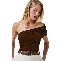 sightbomb ONE Shoulder SKIMS Ultra Soft OVERFOLD Sleeveless Gathered Front Cuddle TEE for Women-picture-41