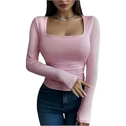 sightbomb Square Neck Ultra Soft Feather Touch Micro Fiber Ruched Waist Cuddle TEE Fullsleeve Tops for Women-picture-16