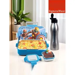 SignoraWare Blue Delight C Chipmunk Steel Lunch Box - Set of 3 (750 mlBottle, 850 ml, 130 ml-picture-11
