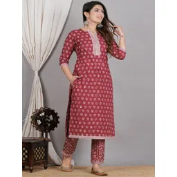 SIGNORIA Floral Printed Round Neck Regular Pure Cotton Straight Kurta With Trouser-picture-28