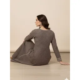 Silakaari Geometric Printed Boat Neck Thread Work Pure Cotton Thread Work Anarkali Kurti image 2