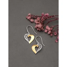 Silberry 925 Sterling Silver 18k Gold Plated Two Tone Silver Royal Heart Drop Earrings for Women-picture-11
