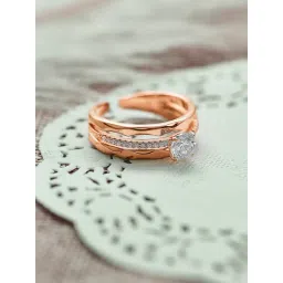 Silberry 92.5 Sterling Silver Rose Gold Crystal Queen Ring-picture-13