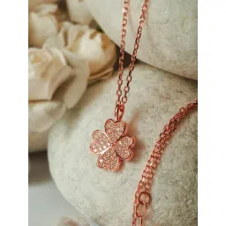 Silberry 92.5 Sterling Silver Rose Gold Shamrock Leaf Pendant with Chain-picture-20