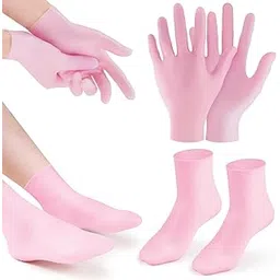 Silicone Moisturizing Glove Socks Set, Anti Slip Soft Spa Gel Socks Softening Feet Dry Cracked Skin, Women Spa Pedicure Socks for Foot Hand Softening, Foot Care After Pedicure (Pink)(Pack Of2)-picture-35
