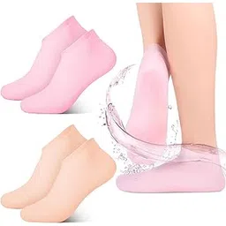 Silicone Socks For Women, (2-Pair) Moisturizing Foot Socks, Soft Gel Socks, Aloe Socks, WomenS Multicolor-picture-15