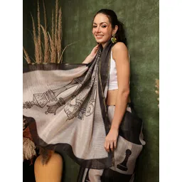 Silk Land Abstract Printed Chanderi Saree with Blouse Piece-picture-13