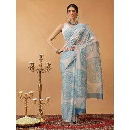 Silk Land Beige Cotton Blend Paisley Saree With Unstiched Blouse-picture-15