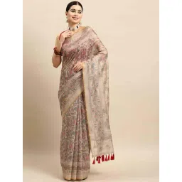 Silk Land Beige Printed Saree With Unstitched Blouse-picture-18