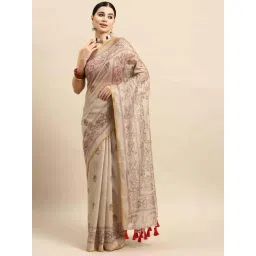 Silk Land Beige Printed Saree With Unstitched Blouse-picture-16