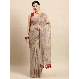 Silk Land Beige Printed Saree With Unstitched Blouse-picture-17