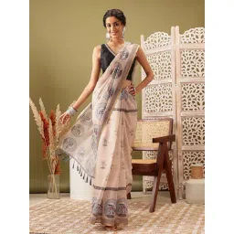 Silk Land Beige Printed Saree With Unstitched Blouse-picture-19