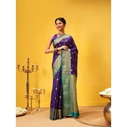 Silk Land Blue Kanjivaram Silk Woven Saree with Blouse Piece-picture-19