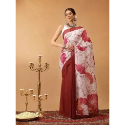 Silk Land Brown Cotton Blend Floral Saree With Unstiched Blouse-picture-40