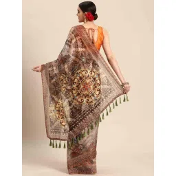 Silk Land Brown Printed Saree With Unstitched Blouse image 2