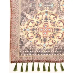 Silk Land Brown Printed Saree With Unstitched Blouse image 4