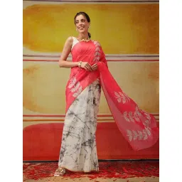 Silk Land Chanderi Cotton Half & Half Printed Pink Saree-picture-29