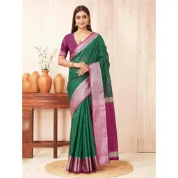 Silk Land Checked Zari Banarasi Silk Gadwal Saree-image-46