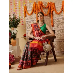 Silk Land Double Ikkat Patola Printed Saree with Weaving Border & Pallu-image-48
