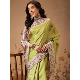 Silk Land Ethnic Motifs Woven Design Zari Tussar Saree With Blouse Piece-image-24