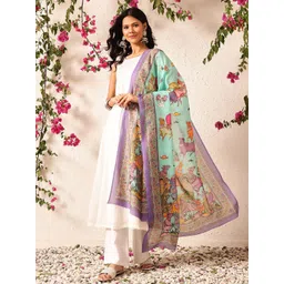 Silk Land Floral Printed Kalamkari Mul Cotton Dupatta-image-42