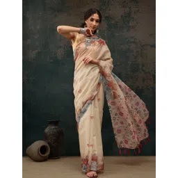 Silk Land Floral Printed Ready to Wear Chanderi Saree-picture-20